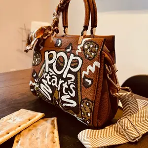 POP Hand Painted Bag with Bold Red Stripes and Vibrant Pop Art Design for Stylish Everyday Use Featuring Eye-catching Graphic