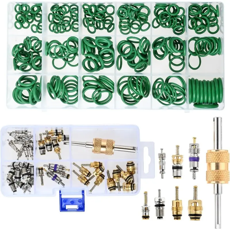310PCS Car Multi-Use A/C Repair Kit - R12/R134a Refrigeration Rubber Seals & Valve Core Set, 270PCS 18-Size O-Ring Seals, 40PCS AC Valve Cores, Double-Head Dual Dismantling Remover Tool for Various Models, Multi-Use Kit