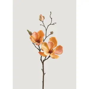 Artificial Magnolia Flower Pick in Yellow Peach - 19"