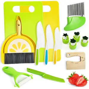 15 Pieces Kids Safe Knife Set for Real Cooking Child-Friendly Plastic Chef Tools Montessori Kitchen Toys for Toddlers with Bright Colors Gifts for Boys and Girls