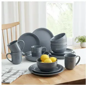 Chiara 16-Piece Stoneware Gray Dinnerware Set Chiara 16-Piece Stoneware Gray Dinnerware Set