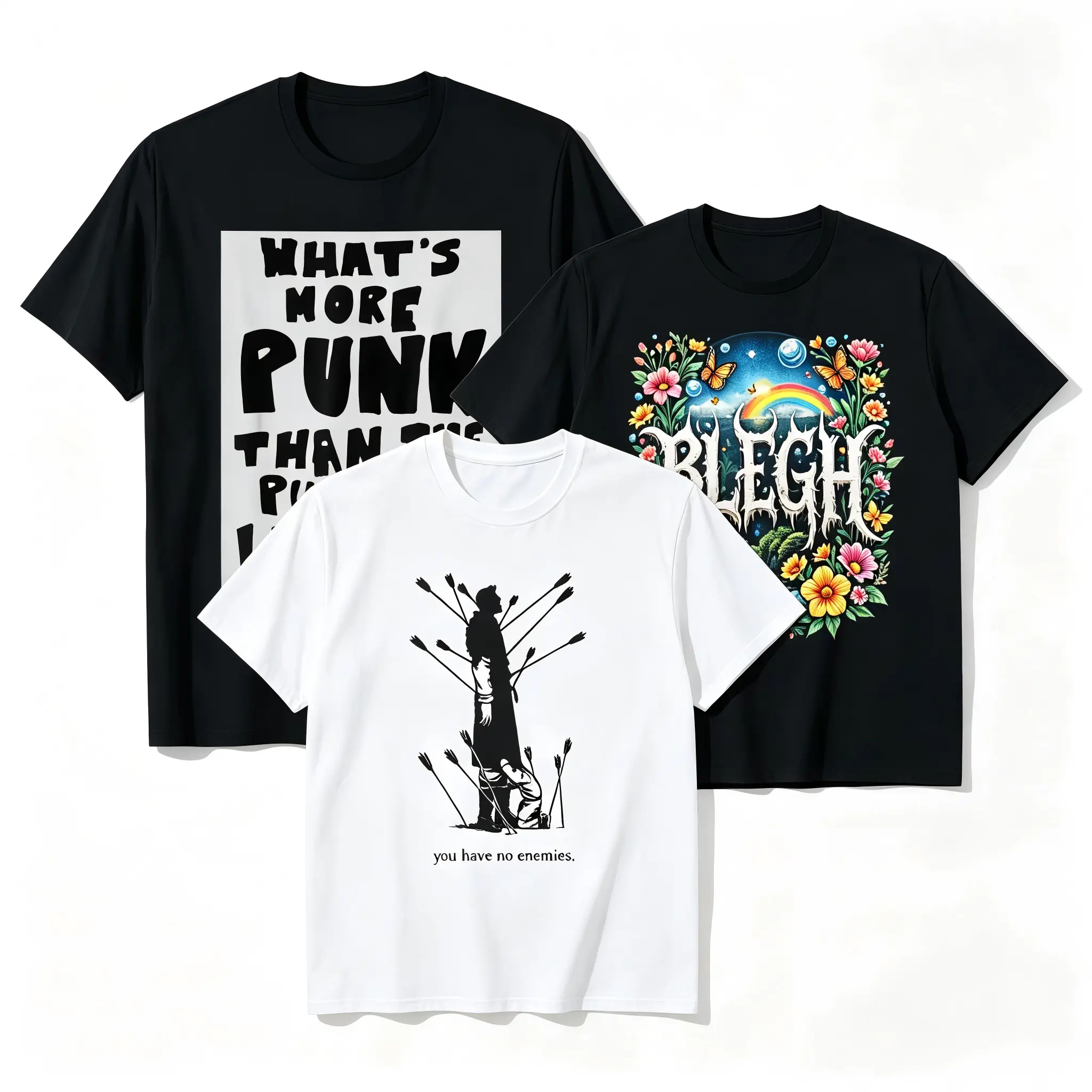 Women's 3-Pack Unisex Casual Sport T-Shirts, Deathcore Blegh Graphic Print, 220g Cotton Shortsleeve Round Neck, Breathable Menswear Top