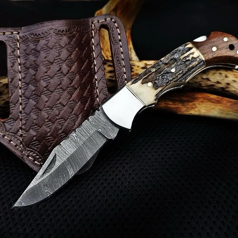 Handmade Damascus Pocket Folding Knife Gife for Husband , Boyfriend,Anniversary