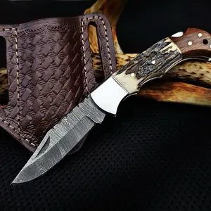 Handmade Damascus Pocket Folding Knife Gife for Husband , Boyfriend,Anniversary