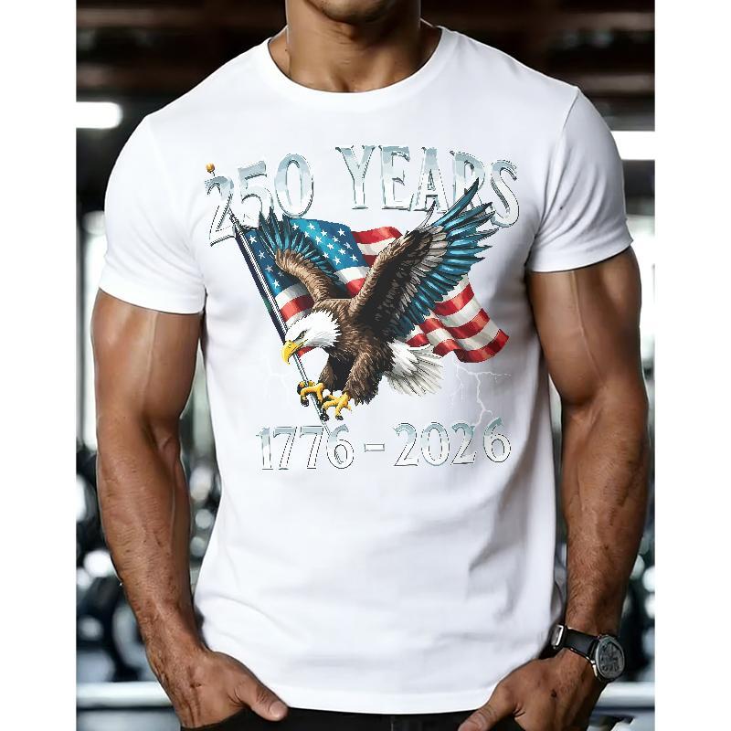 Men's USA 250th Anniversary Eagle & Flag Graphic T-Shirt: 1776-2026 Print