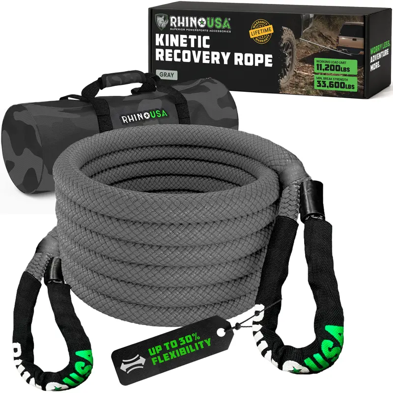 Rhino USA Kinetic Recovery Tow Rope Heavy Duty Offroad Snatch Strap for UTV, ATV, Truck, Car, Tractor - Ultimate Elastic Straps Towing Gear