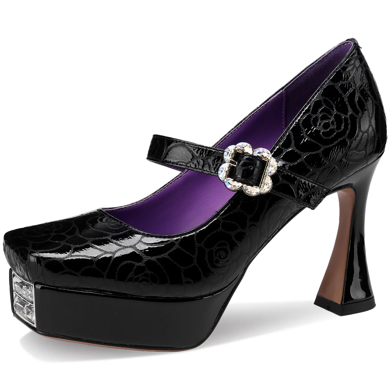 TDD Women's Stylish Heeled Patent Leather Pumps - 4-in Chunky Block Heel, Square Toe, Wide Fit, Slip Resistant Footwear for Dressy Occasions