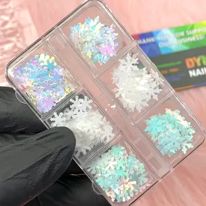 White Iridescent Snowflakes Sequins / Glitters set for Christmas Nail Art design