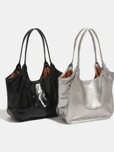 Women's Silver Color Tote Bag, Large Capacity Handbag, Casual Commuter Shoulder Bag, All Seasons, Christmas & Valentine's Day Gift