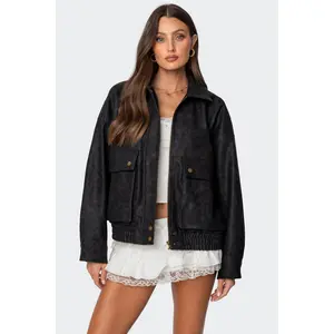 Cargo Faux Leather Bomber Jacket Cargo Faux Leather Bomber Jacket