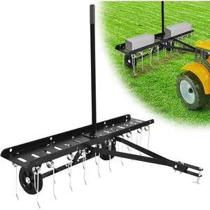48" Tow Behind Dethatcher, Pull Behind Dethatcher with 20 Tines, Lawn Sweeper Scarifier Grass Tractor Rake, Riding Lawn Mower Tractor for Yard Lawn Care, Black