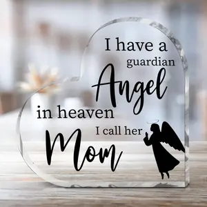 Heart Shaped Memorial Decor Sign, 1 Count Letter & Angel Pattern Clear Acrylic Condolence Gift, Memorial Angel Gift, Home Table Centerpiece Decoration, Acrylic Plaque Decor