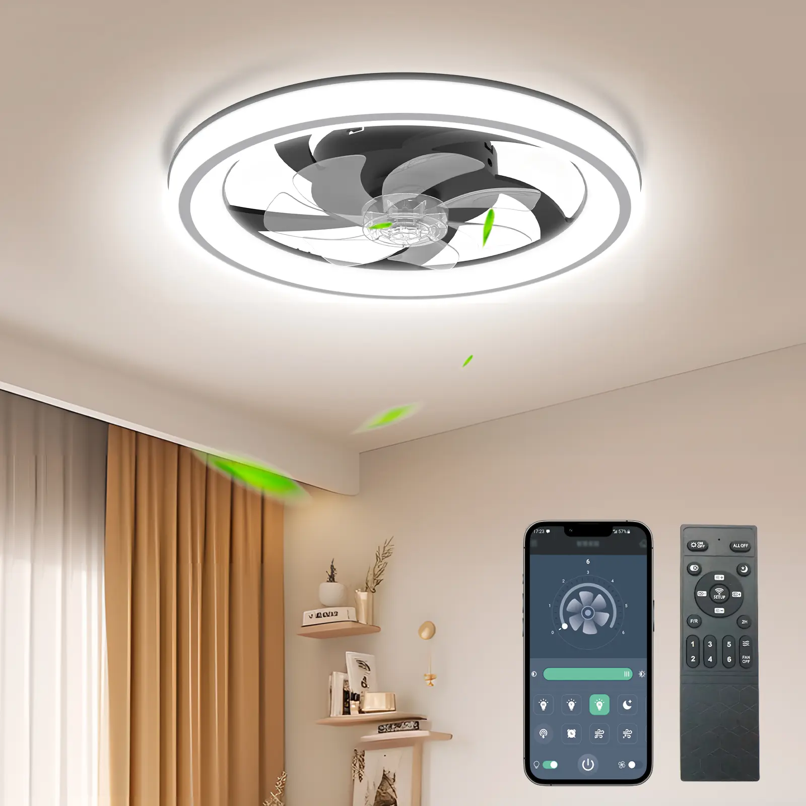 DEMILARE Modern Ceiling Fan with Light, Low Profile Flush Mount Design, LED Dimmable Fan with Remote Control, Smart 6 Speed Reversible Ceiling Fan, Quiet Energy Efficient Fan for Bedroom Living Room Kitchen,home makeover,back to school shopping