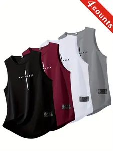 Men's Sporty Tank Top Set, Sleeveless Breathable Quick-Dry Gym Wear, Sport Vests, Running Fitness Apparel, Casual Loose Fit, All-Season Comfort