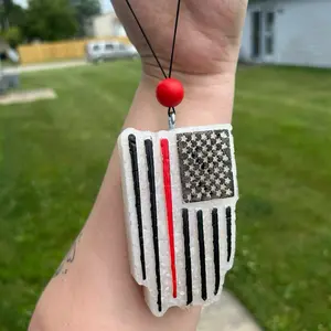 Fire Department Flag Freshie with Red Bead and Black String Attachment tiktok freshies