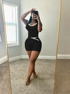 USBOUTIQUE CHIC Women's 2026 Spring Crop Top & High Waist Shorts Two Piece Set Stretchy Casual Outfit