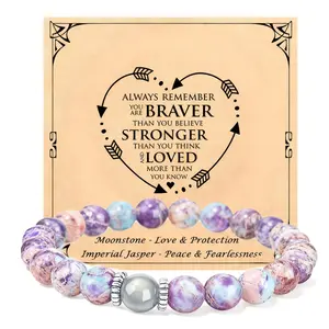 Crystal Bracelet Gifts for Women Moonstone Imperial Jasper Double Guardian Natural Stone Bracelets Handmade Christmas Birthday Gifts for Daughter Granddaughter Sister Niece