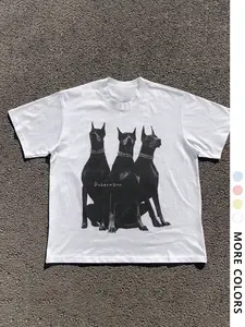 Women's Doberman Dog Print Round Neck Tee, Vintage Trendy Casual Short Sleeve Fitted T-shirt for Daily Wear, Ladies All Seasons Outfit, Top