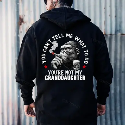 You Can't Tell Me What To Do You're Not My Granddaughter Printed Men's Hoodie Long Sleeve Crew Neck Casual Rock Fashion Winter Streetwear