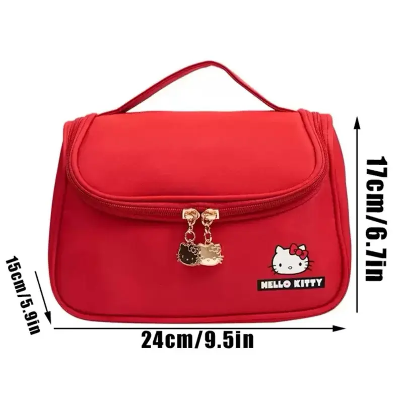 Hello Kitty Red Makeup Bag 24cm x 15cm x 17cm Portable Cosmetic Organizer with Charm Pendant