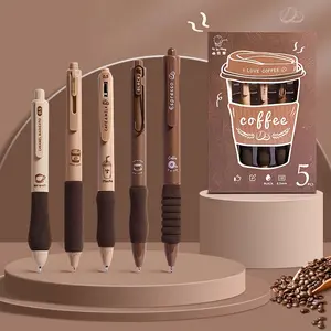 5pcs Quick-drying 0.5mm Ink Roller Ball Pen Smooth Writing Comfortable Grip for Writing Office School Stationery Coffee Design