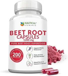 Beet Root Capsules - 1200mg Per Serving - 200 Beet Root Powder Capsules - Beetroot Powder Supports Blood Pressure, Athletic Performance, Digestive, Immune System (Pure, Non-GMO & Gluten Free