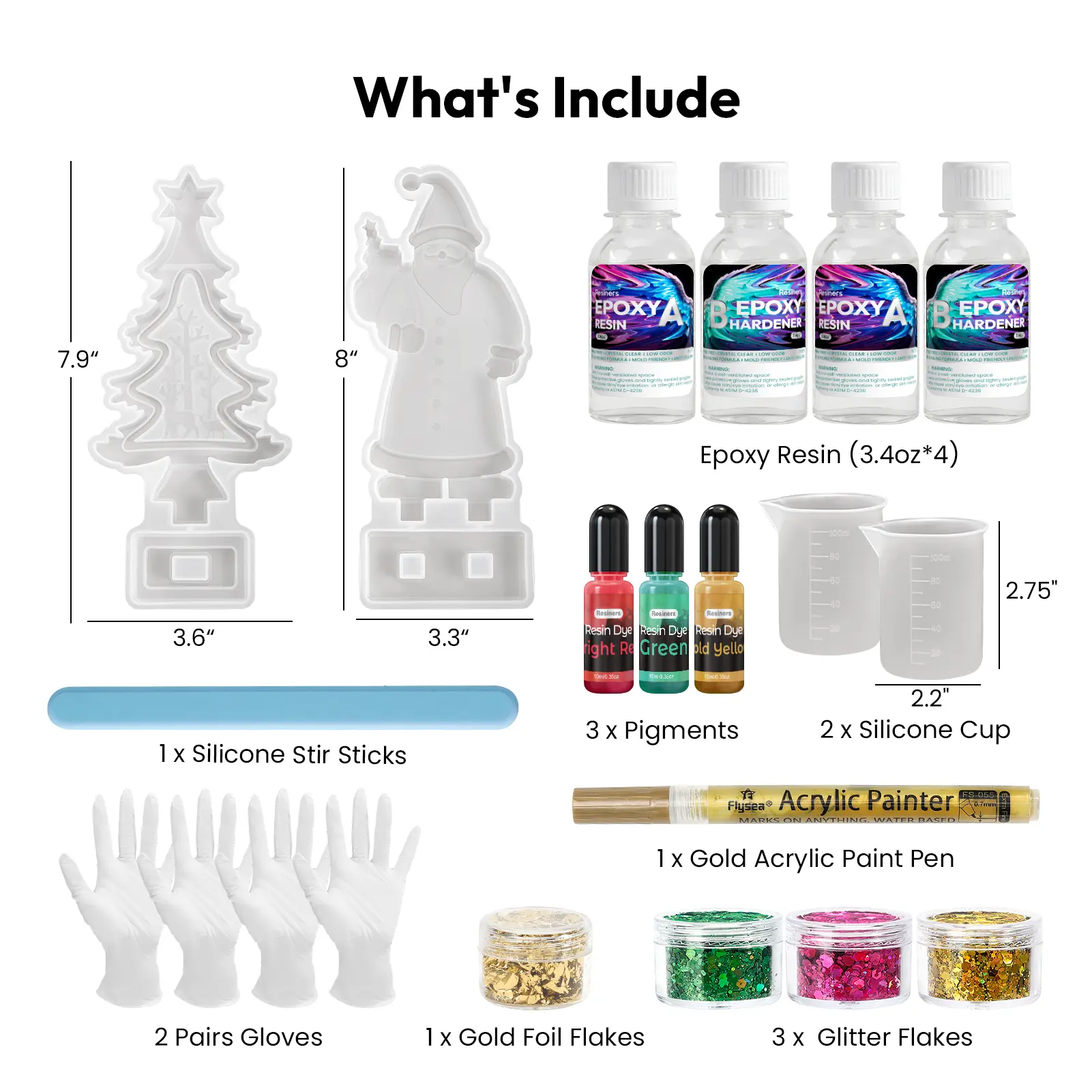 Resiners Christmas Resin Silicone Molds Set,3D Santa,Claus Snowman Christmas Tree DIY Decoration Mold,All-in-One Kit Perfect for Home & Office Desktop Ornaments,Handcrafted Art Displays