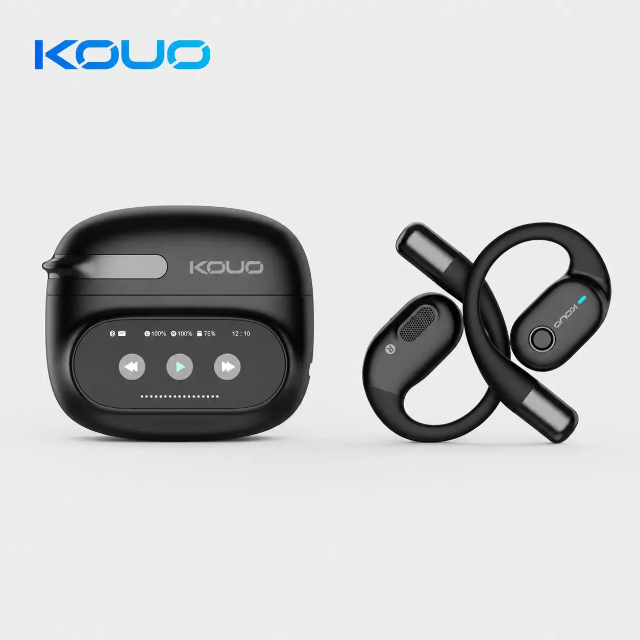 KOUO O1 Open-Ear Wireless Bluetooth 5.4 Electronic Headphones, Open Wireless Earbuds with LED Charge Glance HD Display, On-Screen Call LED, 20kHz High-Fidelity Audios, IPX7 Waterproof for Sports, Office