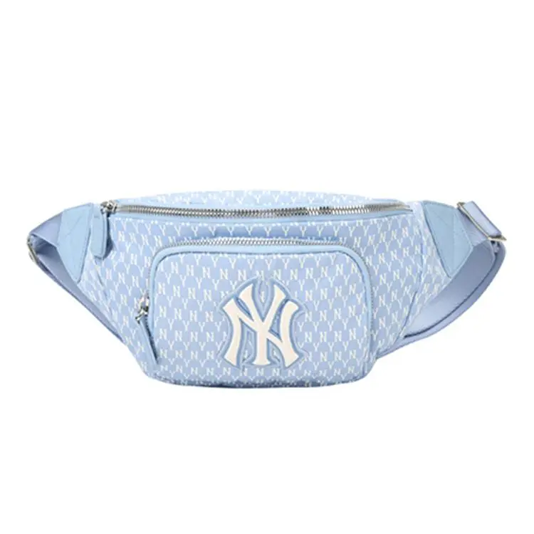 MLB Monogram Series New York Yankees Vintage Logo Nylon Floral Crossbody Waist Bag, Unisex Haze Blue Women's Fanny Pack & Belt Bag, Crossbody/Shoulder Bag