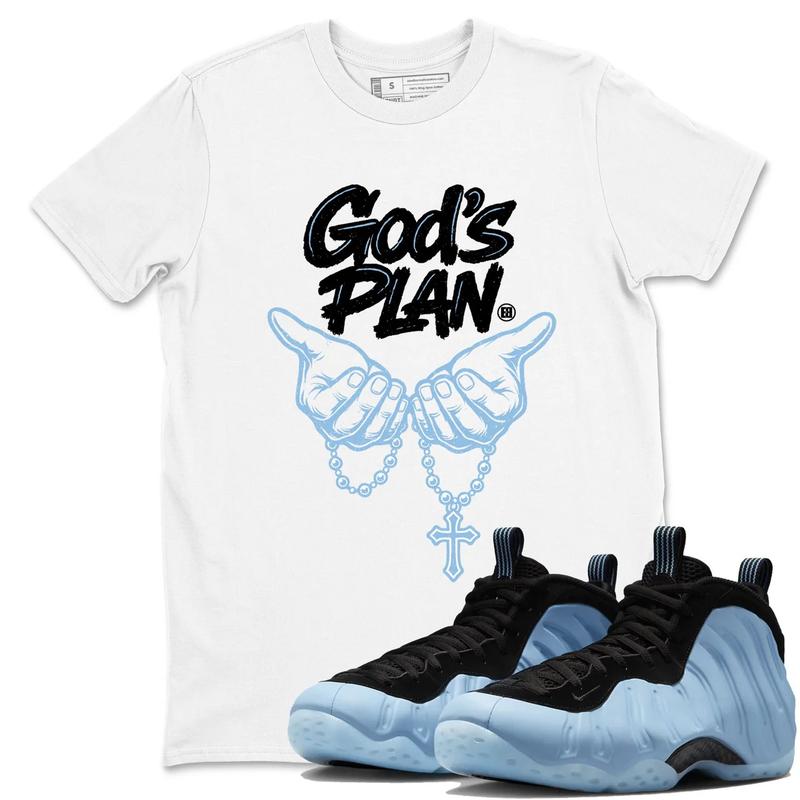 Unisex T-shirt to match Jordan Foamposite One Psychic Blue - God's Plan. 100% Cotton for Casual Wear. Comfortable Summer Unisex T-Shirt to match Jordan Sneaker. Streetwear Style. urban outfitters