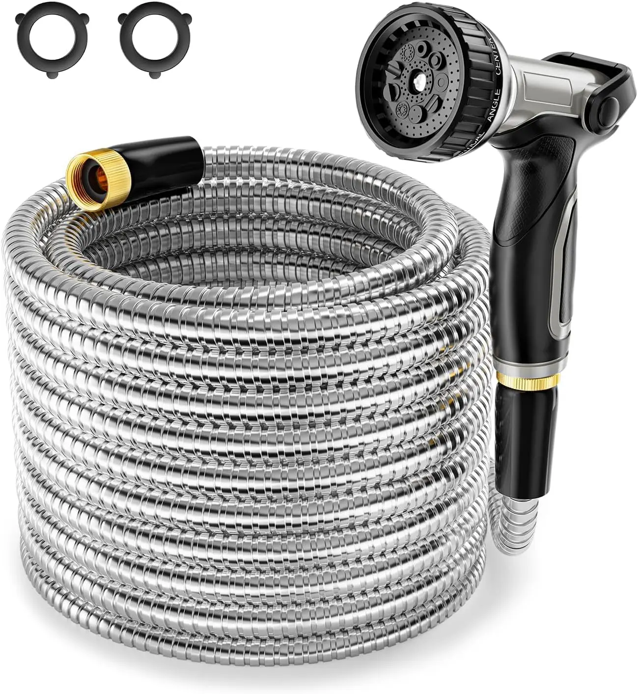 1/2" 304 Stainless Steel Garden Hose, 50FT Water Pipe with Heavy Duty Metal Nozzle for Yard, Outdoor, Lawn - Flexible, Never Kink & Tangle, Puncture Resistant