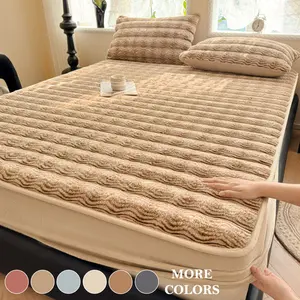 Luxury Faux Rabbit Fur Fitted Sheet Set, Ultra Soft Warm Solid Color Bedding, 3-Piece Bed Sheet Set with 1 Fitted Sheet & 1/2 Pillowcases, All Season Cozy Bedroom Dorm Sofa Décor, Perfect Christmas Gift, Bedsheet Sets