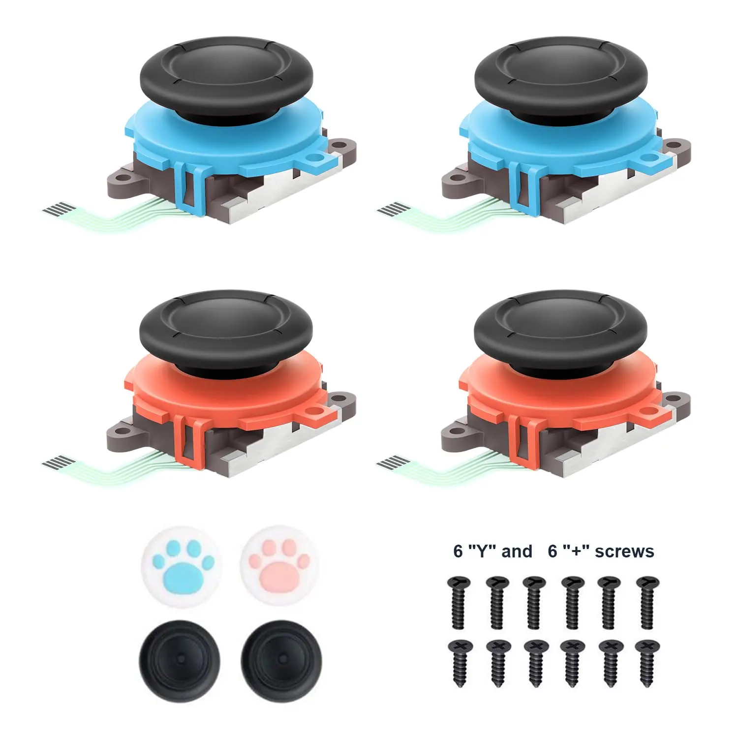 Joycon Joystick Replacement 2 Pack for Switch 2, Replacement Joy-Stick Analog Thumb Stick for Nintendo Joycon 2 (L)/(R) Blue/Red, Left/Right Analog Joystick with Thumbstick Grips & Screws (Blue/Red 4Pack) JAOYSTII