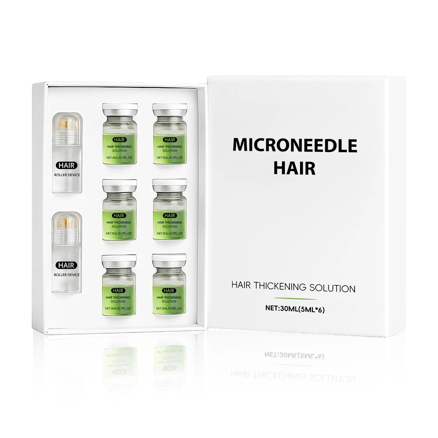 Hair Thickening Serum Kit with Microneedle Roller, Scalp Nourishing Hair Infusion Essence for Men & Women, Ginger Root Oil, Peppermint Oil & Sophora Root Extract, Supports Fuller-Looking, Thicker-Looking Hair, 30ml (6 x 5ml)