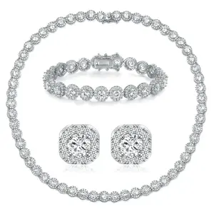 MDFUN Cubic Zirconia Tennis Jewelry Set, Necklace Bracelet & Earrings, Unisex Style, Elegant Gift Choice