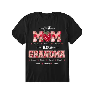Personalized Custom Name Gift First Mom Now Grandma Berry Theme Shirt |   Casual Style, Regular Fit, Crew Neck, Non-Stretch Fabric, Geometric-pattern, All-season Wear
