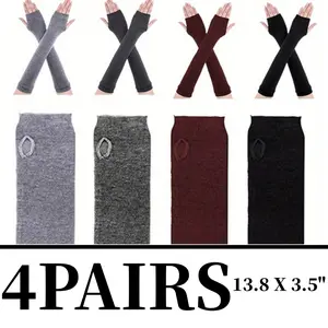 4 Pairs Arm Warmer Fingerless Gloves for Women Long Arm Sleeves Knitted Elbow Length Gloves Gothic Thumb Hole Mittens