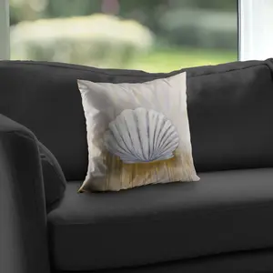 Begin Home Decor C1PT1414JMYF8W 14 x 14 in. Festoon Shell White Bathroom Poly Twill Throw Pillow - Insert