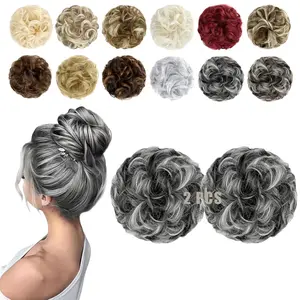 2 PCS Messy Bun Hair Piece Wavy Curly Scrunchies Synthetic Chignon Ponytail Hair Extensions Thick Updo Hairpieces for Women Girls