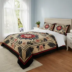 3-Piece Large Vintage Floral Print Duvet Cover Set, 1 Fitted Sheet + 1/2 Pillowcases (no Pillows), Breathable Easy Care, King & Queen Size, Bedroom Bedding Set