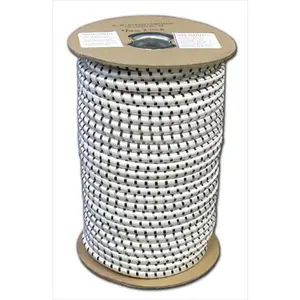 T.W. Evans Cordage SC-316-100 .1875 in. x 100 ft. Elastic Bungee Shock Cord in White and Black, Bungee Type, Elasticity, Rubber Core, Stretches 100%