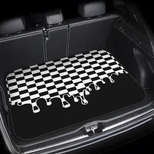 1 Oversized Heavy Duty Trunk Pad, Car Interior Accessory, Black and White Checkerboard Pattern, for SUVs, Cars, Trucks, All-weather Protection, Spill-proof, Machine Washable, Non-slip Grip, Easy to Clean, Precise Fit, Suitable for Travel, Camping, Pet