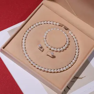 Gift Box: Pearl Necklace Set (includes necklace, bracelet, earrings), three-piece set, farmed pearls, suitable for young people, TikTok Shop Spring Glow Up