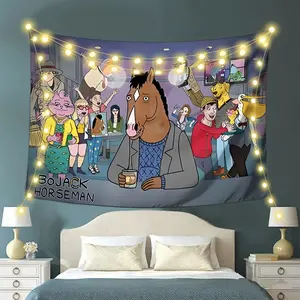1pc Peach Skin Wall Tapestry - Bojack Horseman & Muse Art Print, Soft Polyester Fabric, Horizontal Orientation, Perfect for Bedroom Decor, Indoor/Outdoor Use, Halloween Decoration, Fresh & Natural Aesthetic, Halloween Decorations