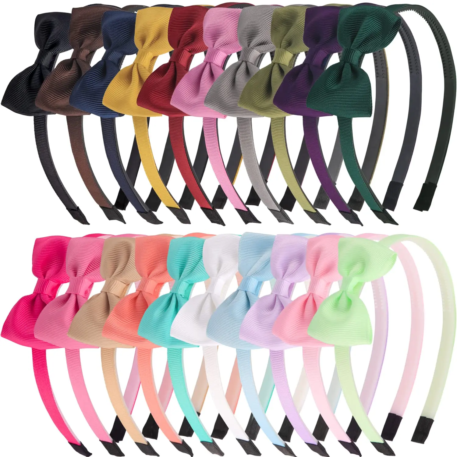 F-HDW02 20pcs Bows Headbands for Girls,Ribbon Hair Bow with Head bands for Kids Toddlers Children Hair Accessories