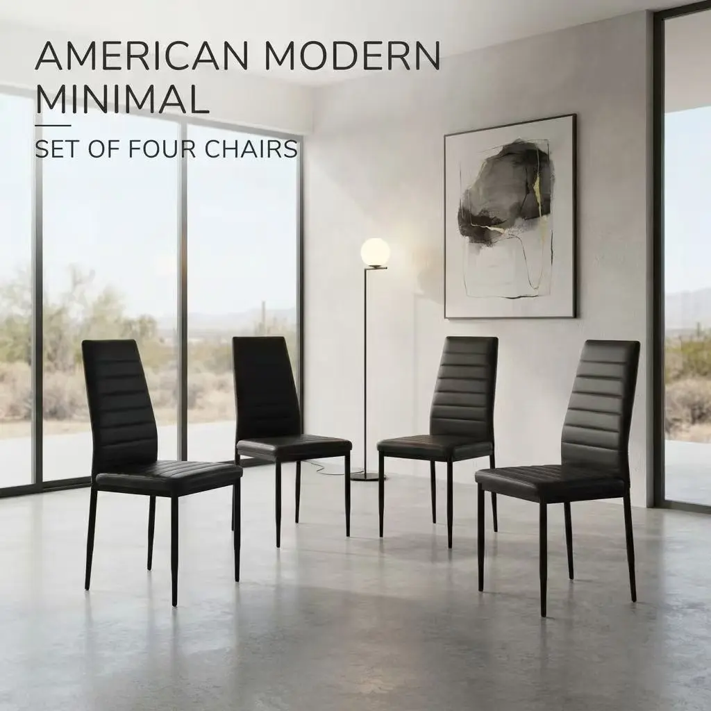 4-Piece PU Dining Chairs Set, Modern Comfortable Leather Kitchen Seating with Sturdy Frame, Space-Saving Design for Family Meals