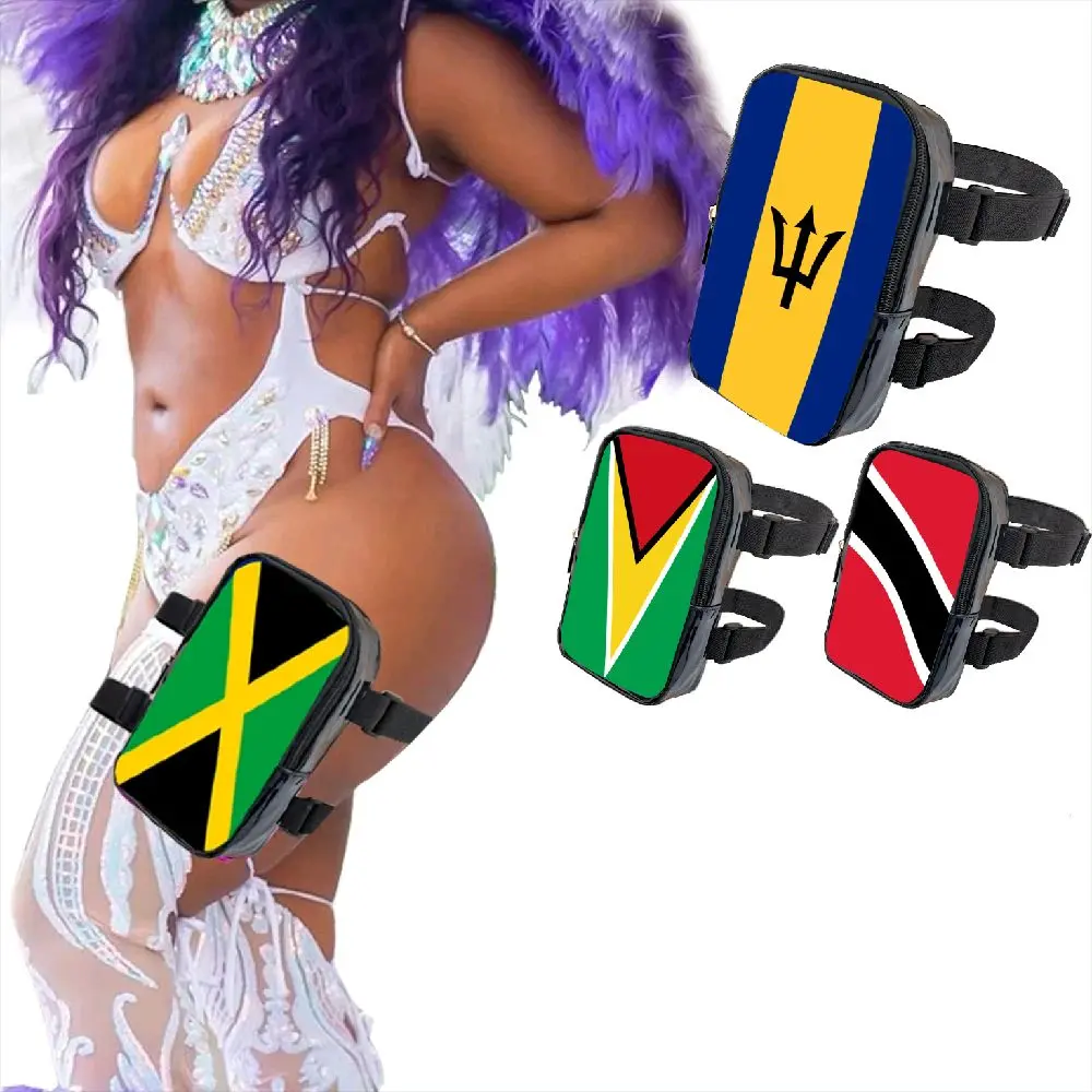 Caribbean Flag Carnival Leg Bag - Adjustable PU Leather Design, Multi-Functional Leg Bag, Chest Bag & Waist Pouch, Ideal for Carnival and Festivals