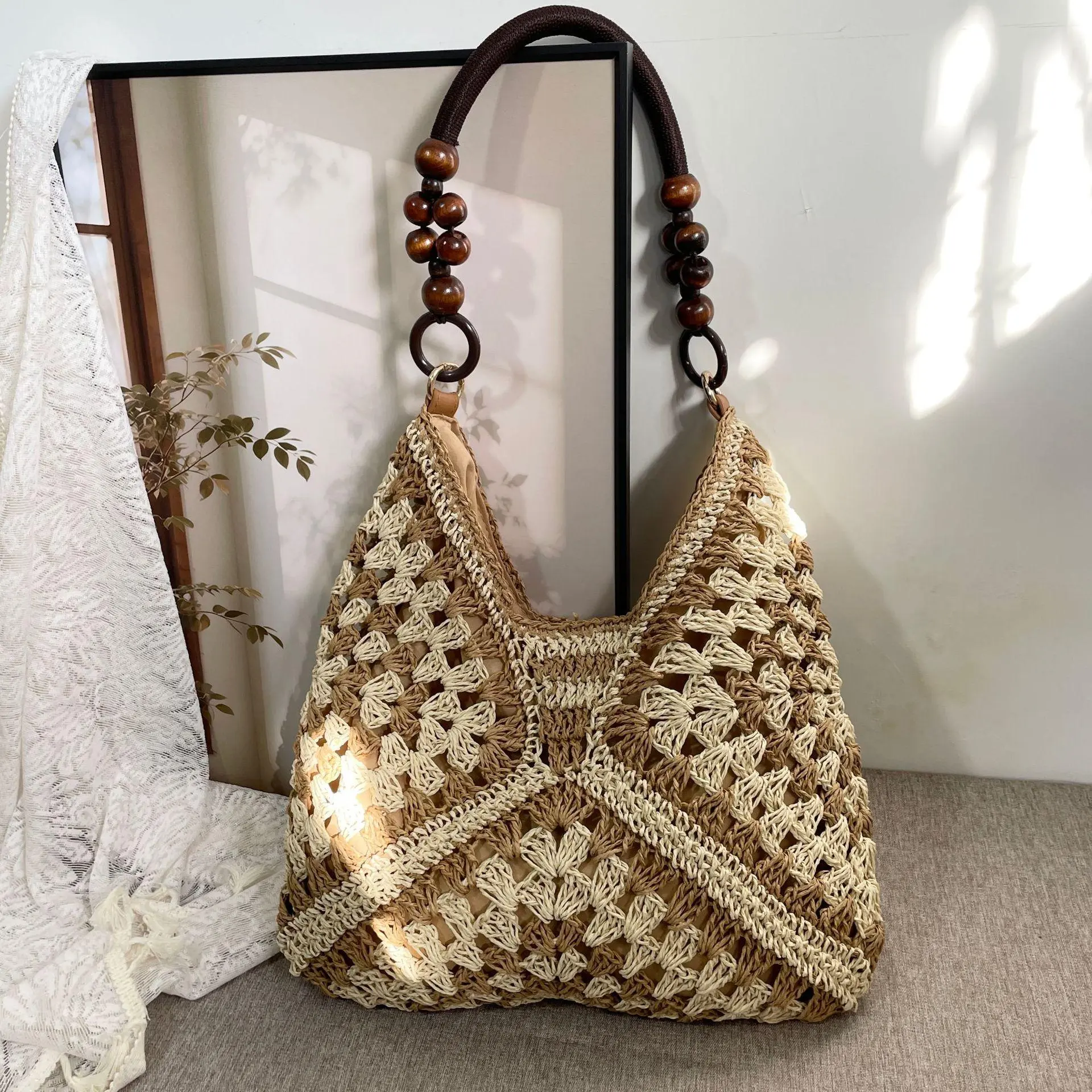 Chic Handwoven Shoulder Bag, Lightweight Crochet Paper Rope Purse for Women, Versatile Beach Tote for Summer Vacations, Shoulder Bags, Purse Shoulder Bag,laptop,school,clear,coin,crossbody,casual,fashionable,multi,other