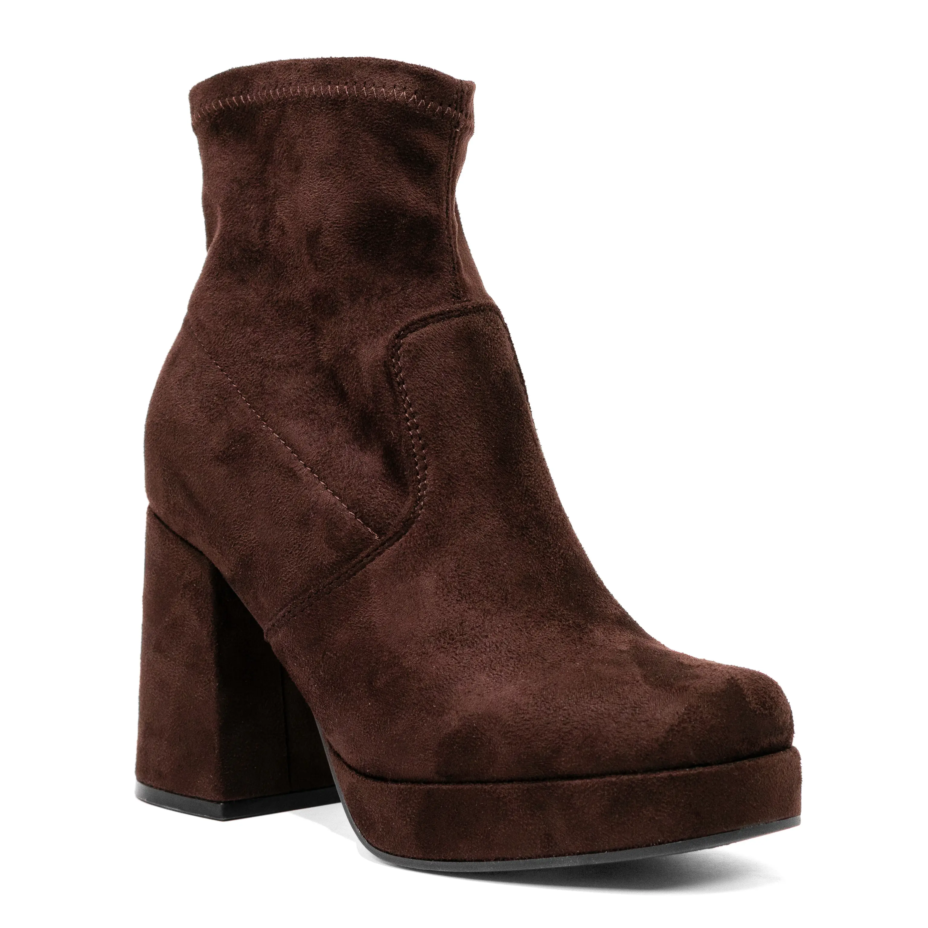 Thalia - Women's Suede Platform Ankle Boots, Chunky Block Heel, Round Toe, Pull-On Sock Booties, Fall & Winter Fashion Footwear