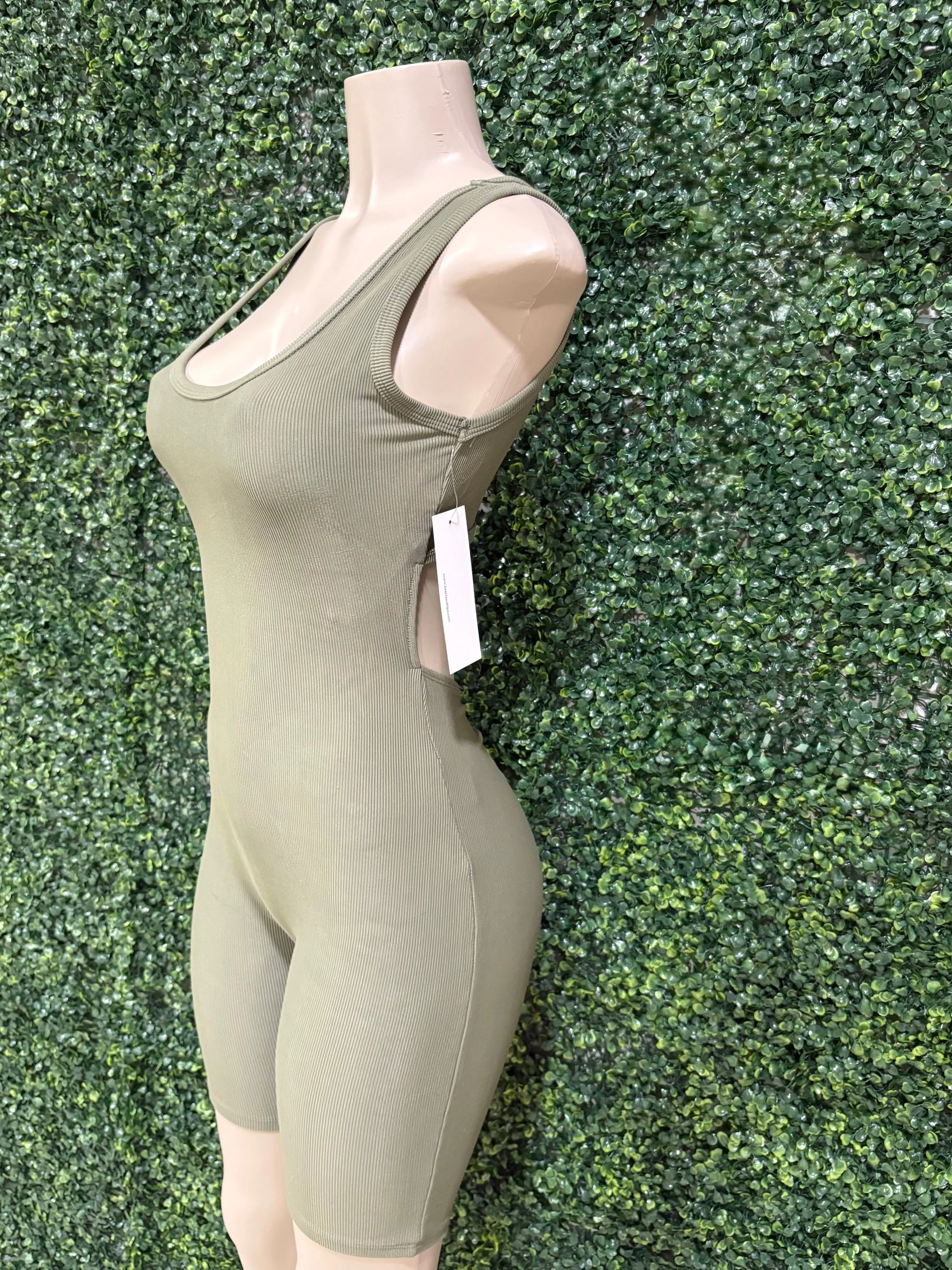 Ruching Hip Open Back Biker Romper
